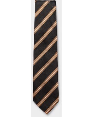 BOSS Slanted Tripes Silk Tie - White