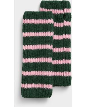 Simon's Striped Ribbed Wrist Warmers - Green