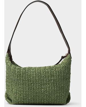 Simon's Folded Corner Braided Straw Hobo Bag - Green