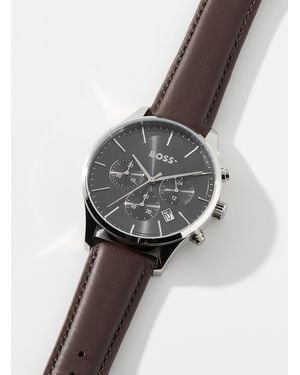 BOSS Avery Leather Band Watch - Grey