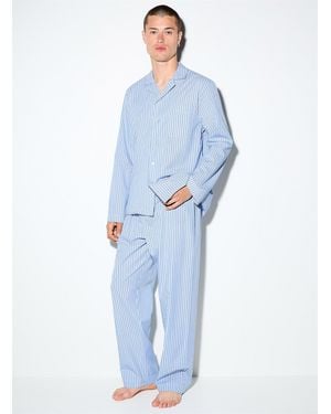 Tekla Hessel Pinstriped Poplin Pyjama Pant - Blue