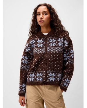 Twik Northern Jacquard Fuzzy Cardigan - Brown