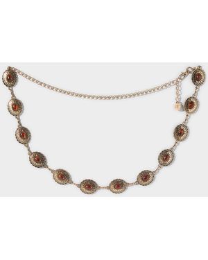 Simon's Amber Orange Stone Medallion Belt - White