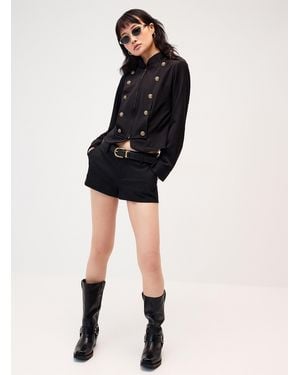 Twik Fitted Gold Buttoned Jacket - Black