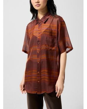 SILK LAUNDRY Sheer Pure Silk Tartan Pattern Shirt - Orange