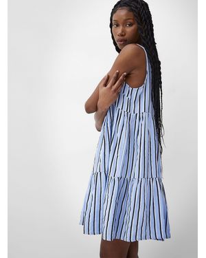 Ichi Pure Cotton Gauze Tiered Minidress - Blue