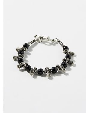 Le 31 Gothic Cross And Black Bead Bracelet - Metallic