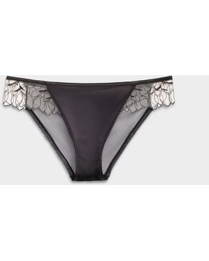 Bluebella Fern Luxury Embroidered Tulle And Satin Bikini Panty Nylon And Polyester - Grey