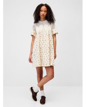 Twik Mesh And Flowers Babydoll Dress - White
