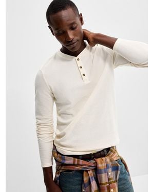 Le 31 Waffle Jersey Henley T - White