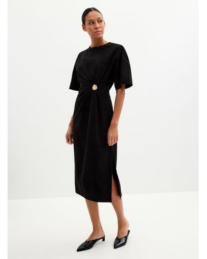 Second Female Liana Draped Waist Midi Dress - Black