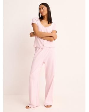Miiyu Scalloped Edging Pointelle Knit Pyjama Pant - Pink