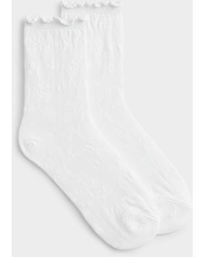 Simon's Floral Sheer Ankle Socks - White