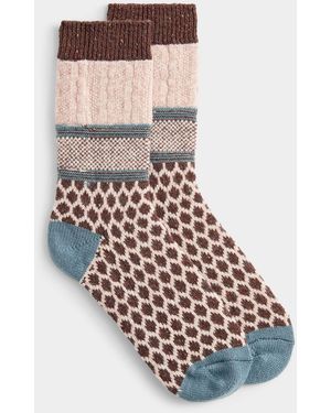 Simon's 100% Merino Wool Patterned Block Socks - Natural