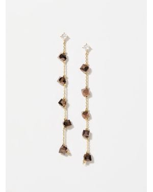Simon's Faceted Gemstone And Chain Long Earrings - Natural