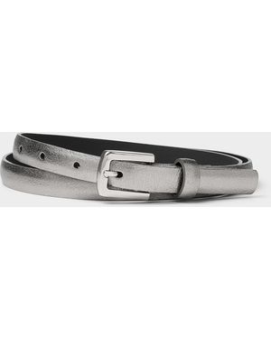 Simon's D-buckle Metallic Leather Thin Belt (women, Grey, Large)