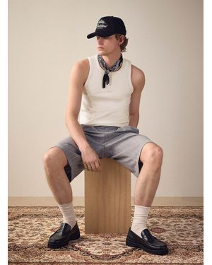 Prohibited Embroidered Logo Ribbed Tank Top - Natural