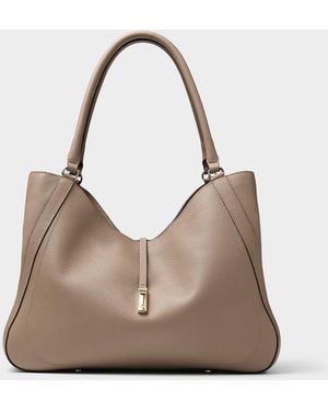 BOSS Reah Greige Pebbled Leather Tote Bag - Natural