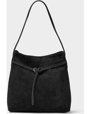 Simon's Accent Belt Suede Hobo Bag Exclusive Collection From Italy - Black