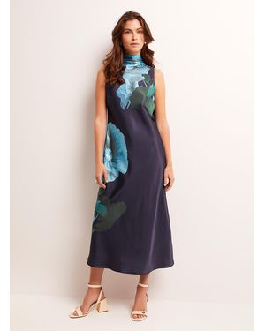 Ted Baker Timava Draped Collar Captivating Flowers Satin Dress - Blue