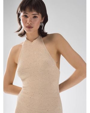 Motel Sparkling Champagne Knit Halter Dress - Natural