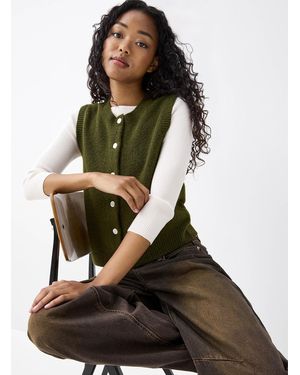 Twik Iridescent Buttons Plush Vest - Green