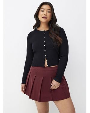 Twik Pearly Buttons Ribbed Cardigan - Black