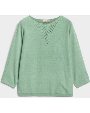 Fransa Fine Openwork Knit 3/4 Sleeve Sweater - Green
