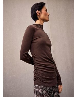 Contemporaine Gathered Waist Lightweight Jersey Mock - Brown