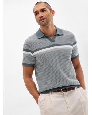 Robert Barakett Rourke Embossed Knit Johnny Collar Polo - Grey