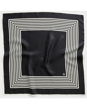lescarf Striped Black Pure Silk Square Scarf