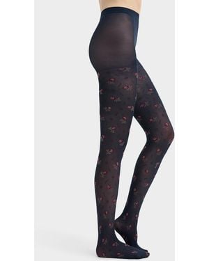 Simon's Contrast Flower Tights Exclusive Collection From Italy - Blue