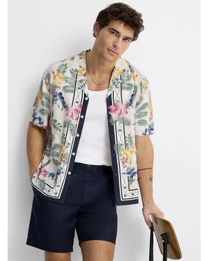 Le 31 Exotic Flower Camp Shirt Comfort Fit - White