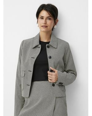 Contemporaine Cropped Houndstooth Blazer - Gray