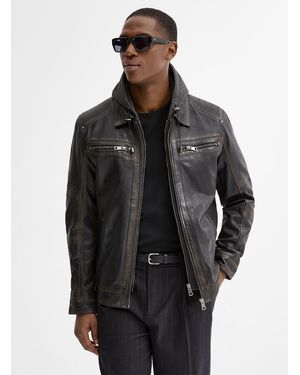 Plongé Hooded Leather Biker Jacket - Black