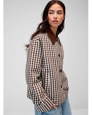 Twik Contrasting Collar Patterned Cropped Trench Coat - White