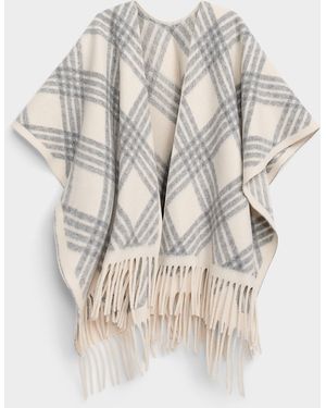 Simon's Fringed Check Shawl - White