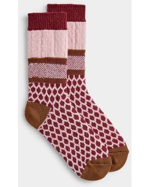 Simon's 100% Merino Wool Patterned Block Socks - Red
