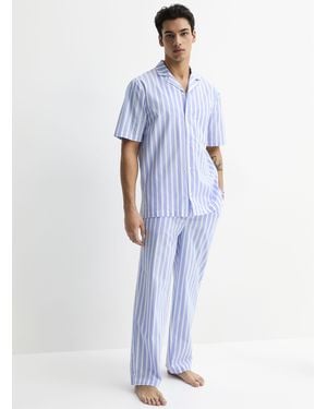 Le 31 Striped Poplin Pajama Pant - Blue