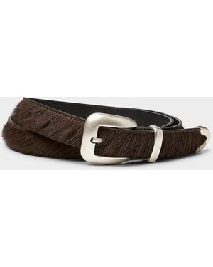 MOLEBO Pony Hair Leather Skinny Belt - Brown
