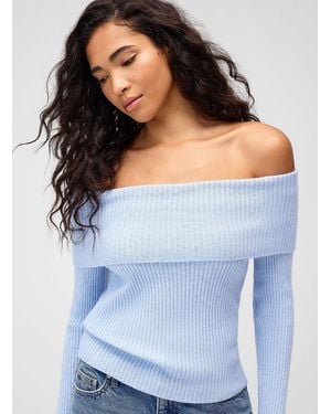 ONLY Ribbed Bardot Collar Sweater - Blue