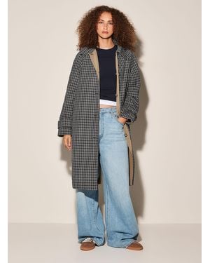 Twik Checkered And Plain Reversible Trench Coat - Blue
