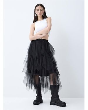 Twik Tiers Of Tulle Midi Skirt - Grey