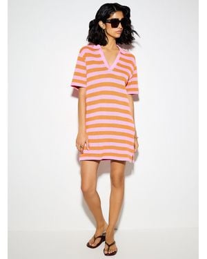 Icône Striped Johnny Collar Knit Minidress - Red