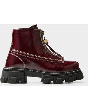 Ganni Cleated Sole Zipped Boots Women - Red