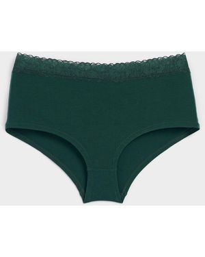 Miiyu Lace Edging Organic Cotton Boyshort - Green