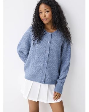 Twik Fuzzy Pointelle Knit Cardigan - Blue