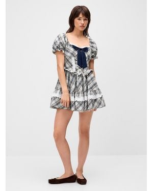 Twik Lace Ruffles Checkered Minidress - White