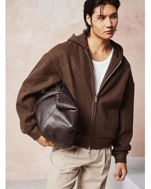 Le 31 Heather Felt Zipped Hoodie - Brown