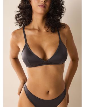 Miiyu Solid Satiny Triangle Bralette - Black